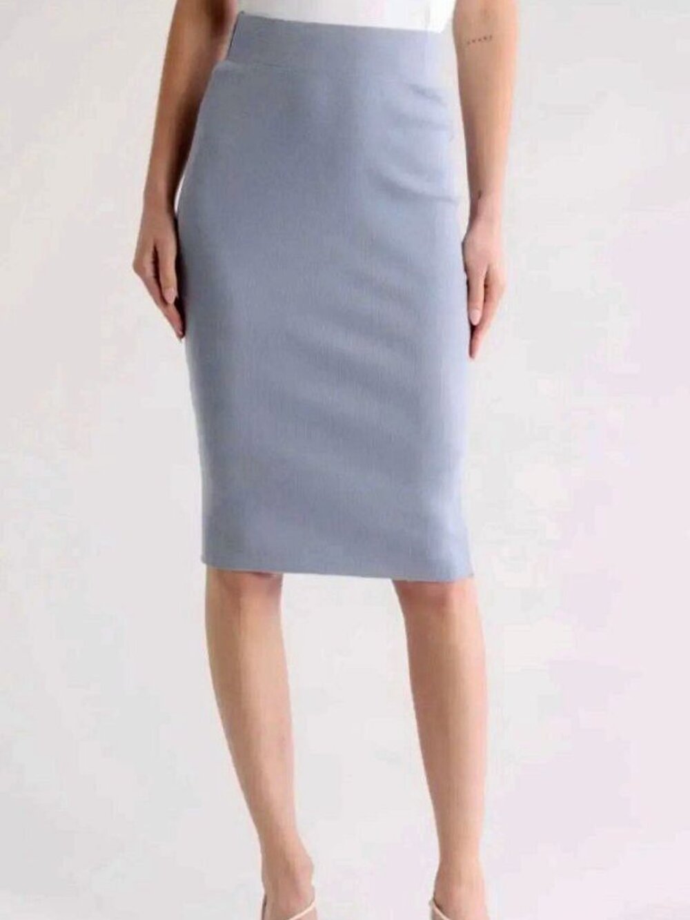 James Perse Womens Ribbed Pull-on Knit Midi Pencil Skirt in Aura Blue Size 2 / M